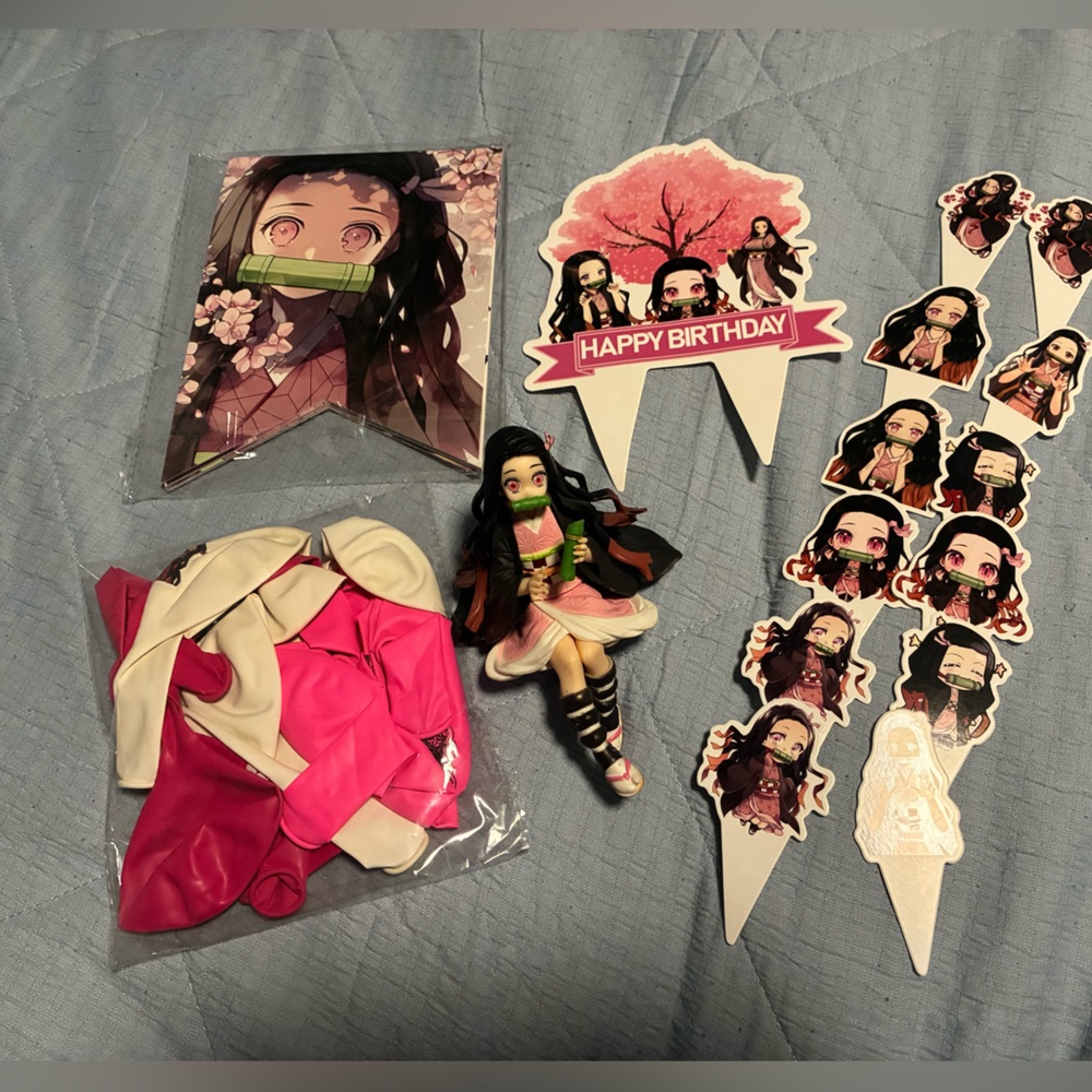 Demon Slayer (nezuko) happy birthday Set - Pink and Black